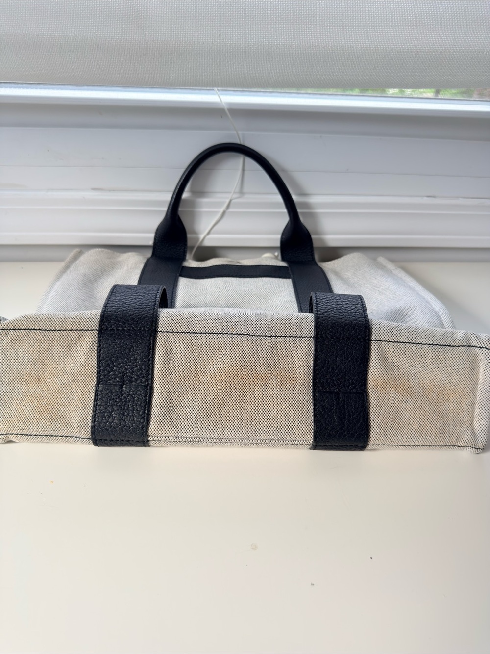 Hermes Canvas Tote with Black Leather Trim - Picture 4 of 7